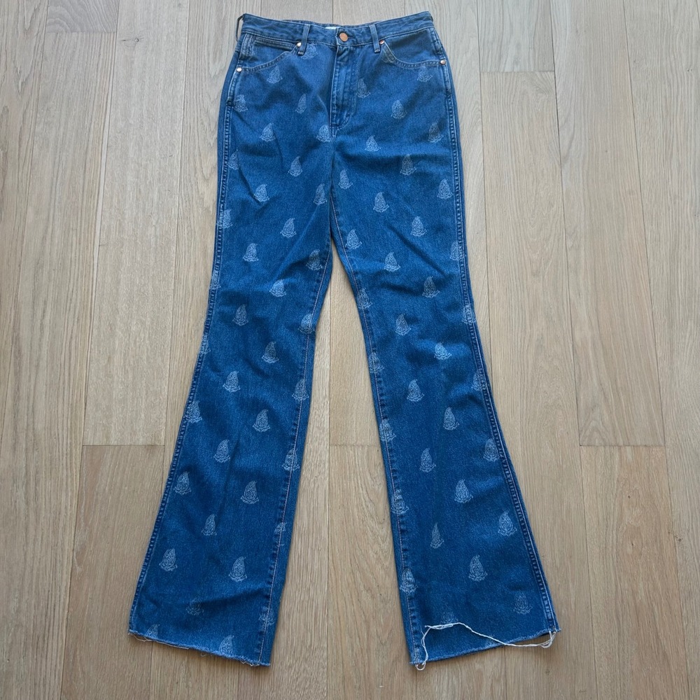Wrangler Westward Bootcut Paisley Jeans 28x34 Blue High Rise Western Boho Hippie